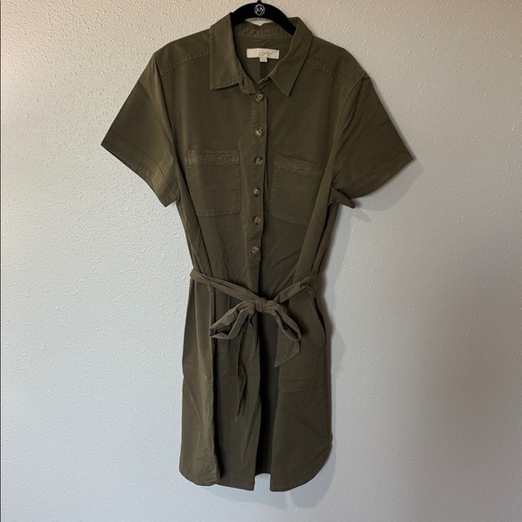 LOFT Khaki Button-Down Dress - Picture 1 of 6